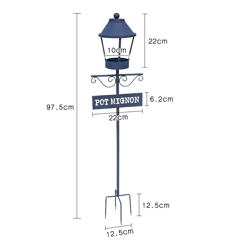 Vintage Iron Garden Stake Lantern Decor, French Style Outdoor Yard Sign, Patio Lawn Ornament 98cm, Candle Holder