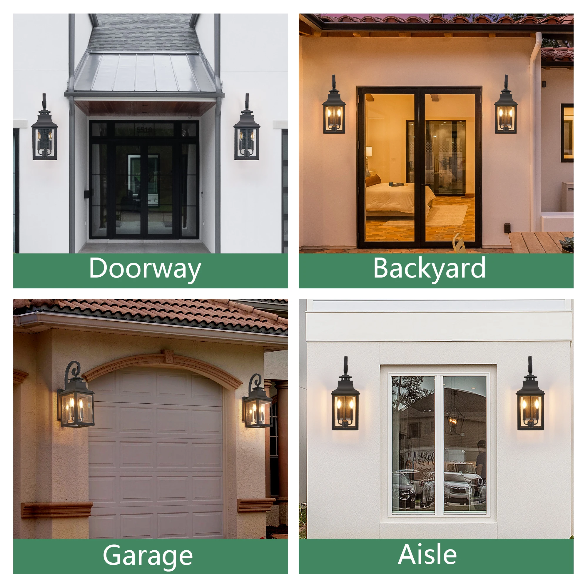 23 بوصة (ارتفاع) فانوس حائط خارجي مقاوم للماء، ألومنيوم أسود عتيق مع زجاج شفاف للشرفة أو الفناء أو الحديقة #6