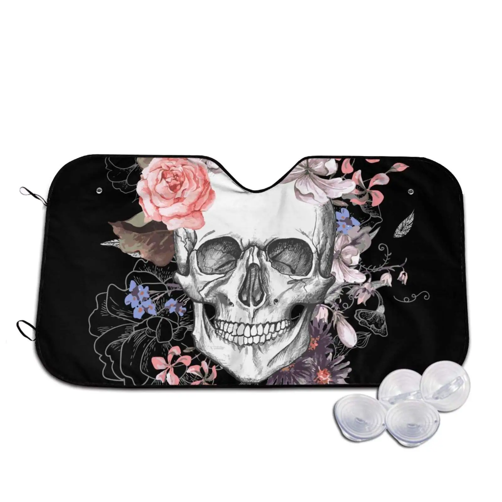 

Skull and Flowers Halloween Windshield Sun Shade for Car Foldable Auto Front Windows UV Ray Sun Visor Protectors Sunshade