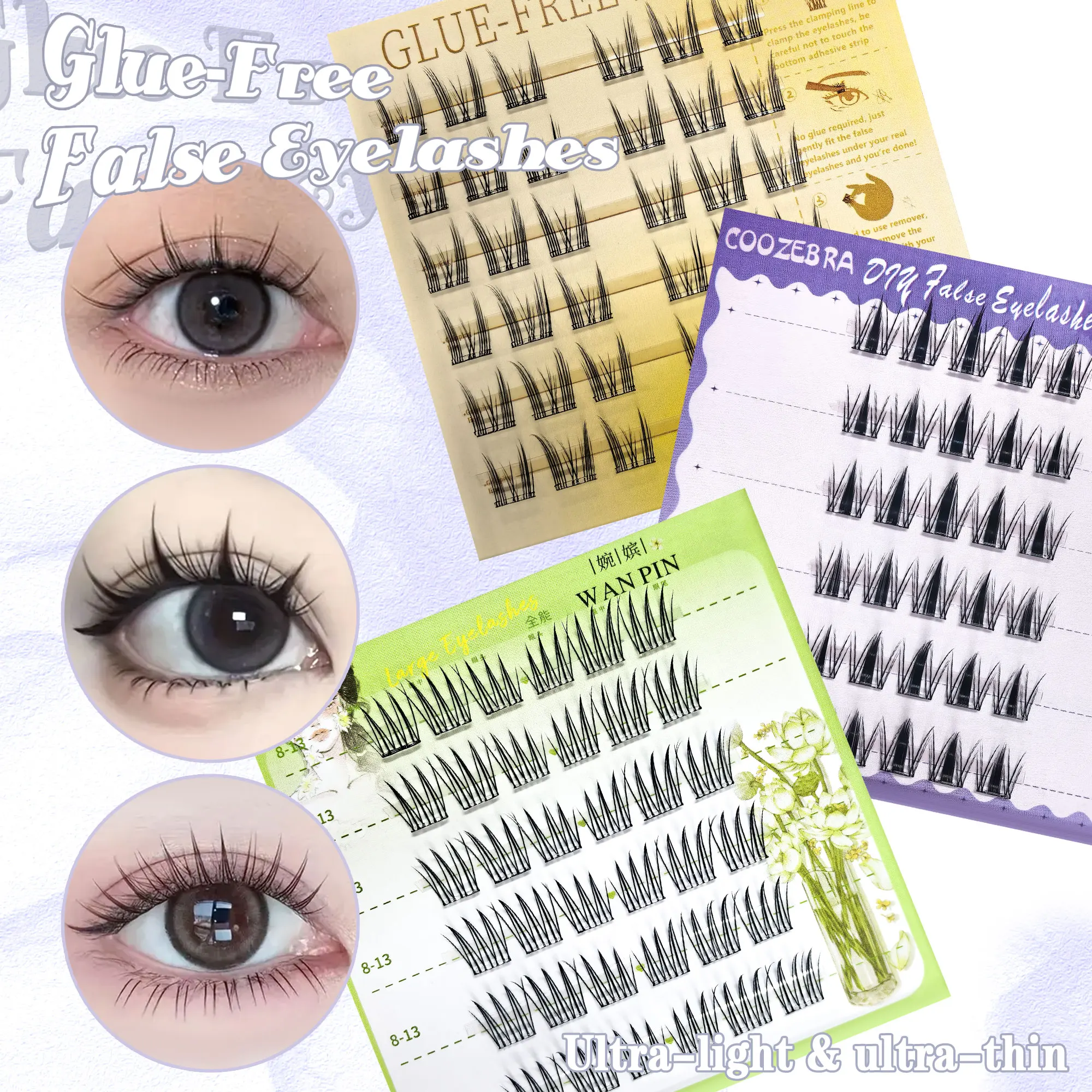 6 صفوف من الرموش الصناعية الخالية من الغراء، مجعدة وطويلة، سميكة بشكل طبيعي، خفيفة للغاية ورقيقة جدًا، تكبير عينيك