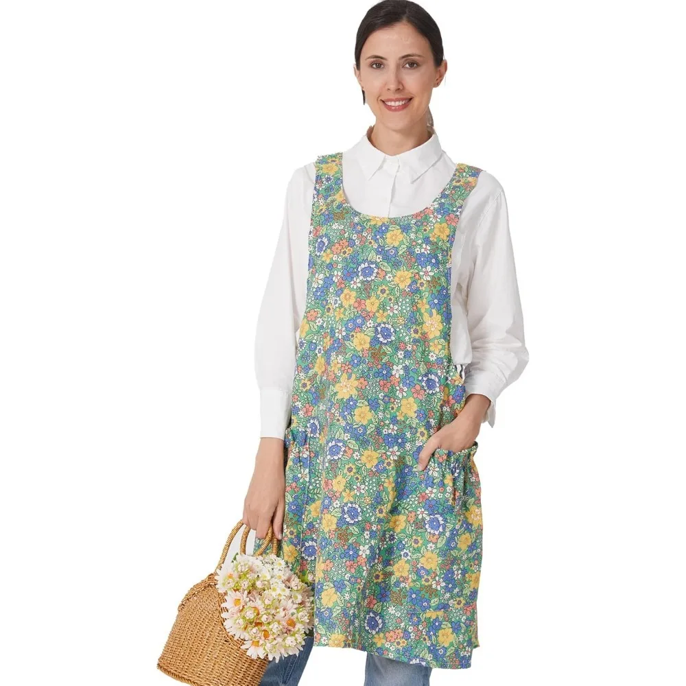 

Cozy Adjustable Cross Back Aprons for Women with Pockets Cotton Linen Cooking Kitchen Baking