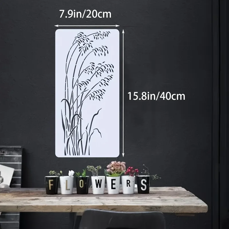 Conjunto de estêncil grande de flor selvagem de 3 peças 7,9 × 15,8 polegadas - modelo de spray de planta floral e rústica de primavera reutilizável para parede, piso, cerca