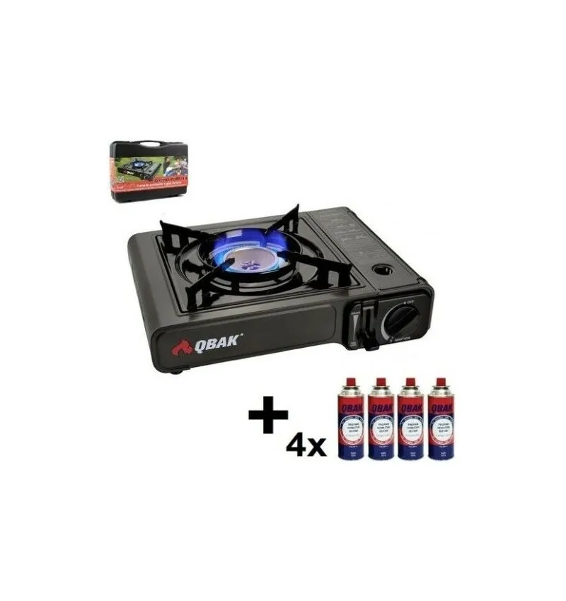 1 burner gas stove portable stove camping gas stove + 4 cartridges 227gr Qbak