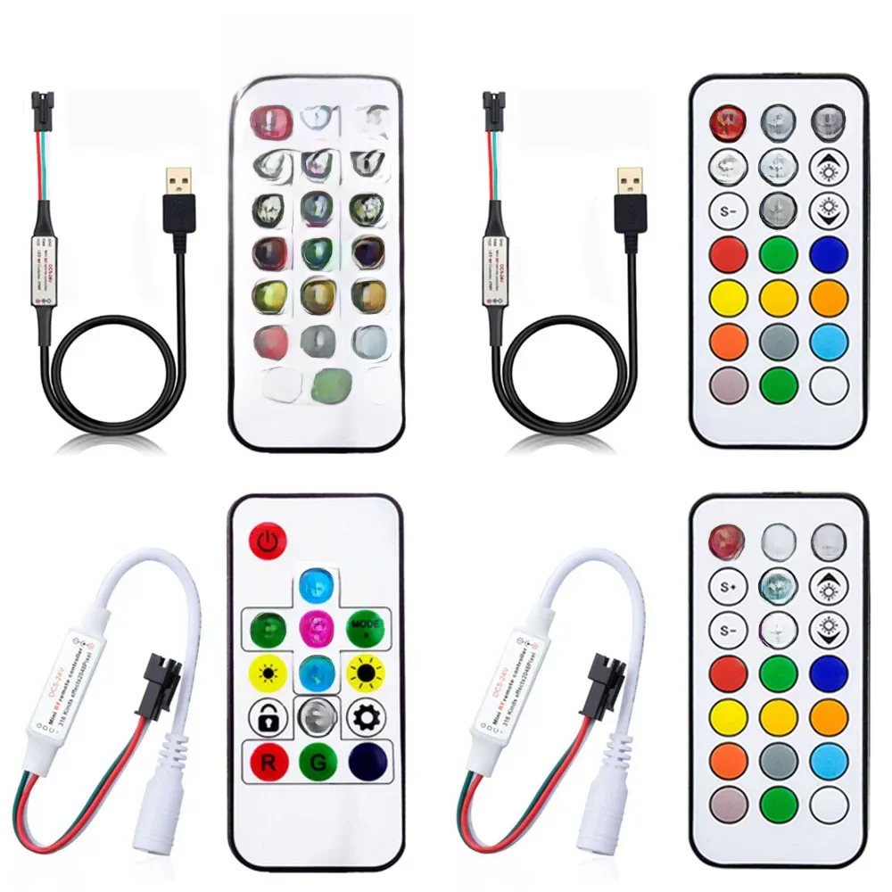 Contrôleur de pixels Led WS2811 WS2812B USB/DC 14/17/ 21 touches RFavec télécommande pour bande LED WS2811 WS2812B SK6812, DC5-24V