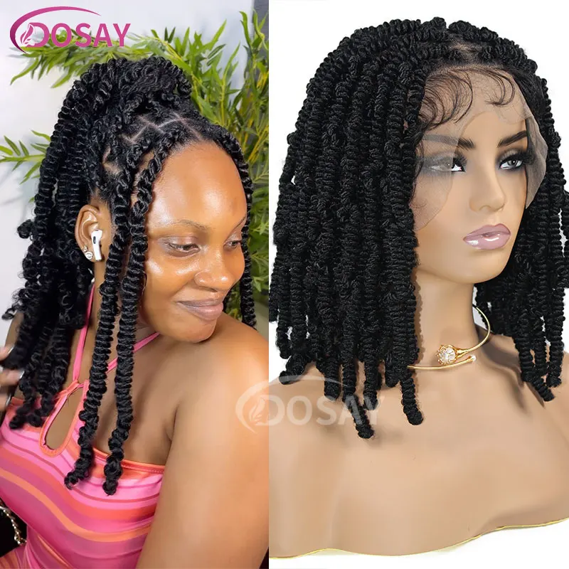 

Spring Afro Twist Wig Dreadlock Wigs For Black Women 12" Bob Spiral Curls Wig Afro Braided Wigs Faux Locs Braiding Synthetic Wig