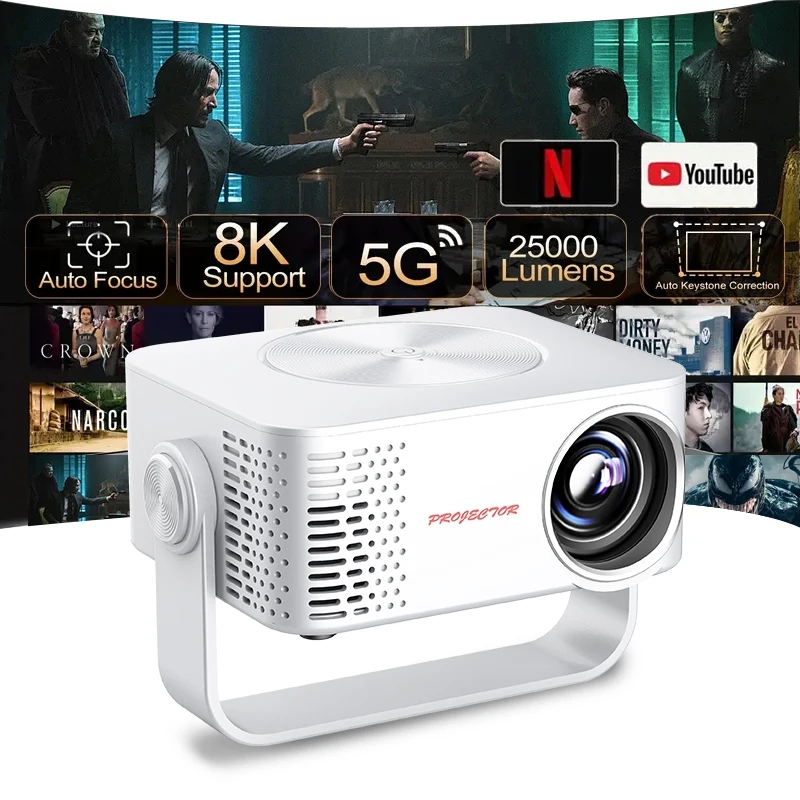 ZNLYRION Mini LCD Projector M60 Native 1280*720P Support 4K 180° Rotatable Stand Auto Keystone WiFi6 BT5.0 Portable Home Theater Movie Projector