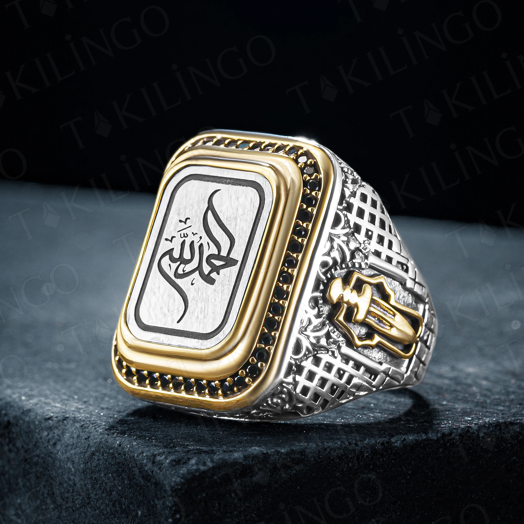 

S925 Sterling Silver Alhamdulillah Written Islamic Men's Ring Religious Arabic Muslim Jewelry Turkish Handmade Gift Him