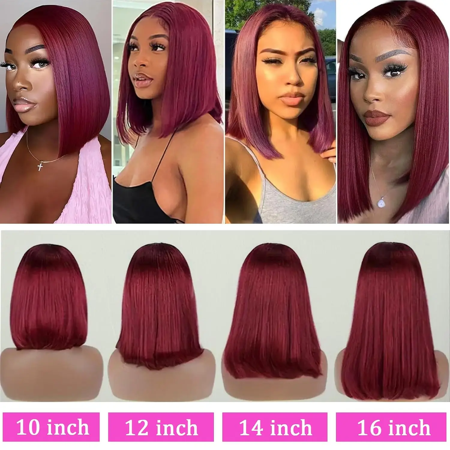 99j Burgundy Lace Front Wigs Human Hair Bob Wig Human Hair 13x4 Lace Front Wigs Human Hair 180% Density Short Straight Bob Wig