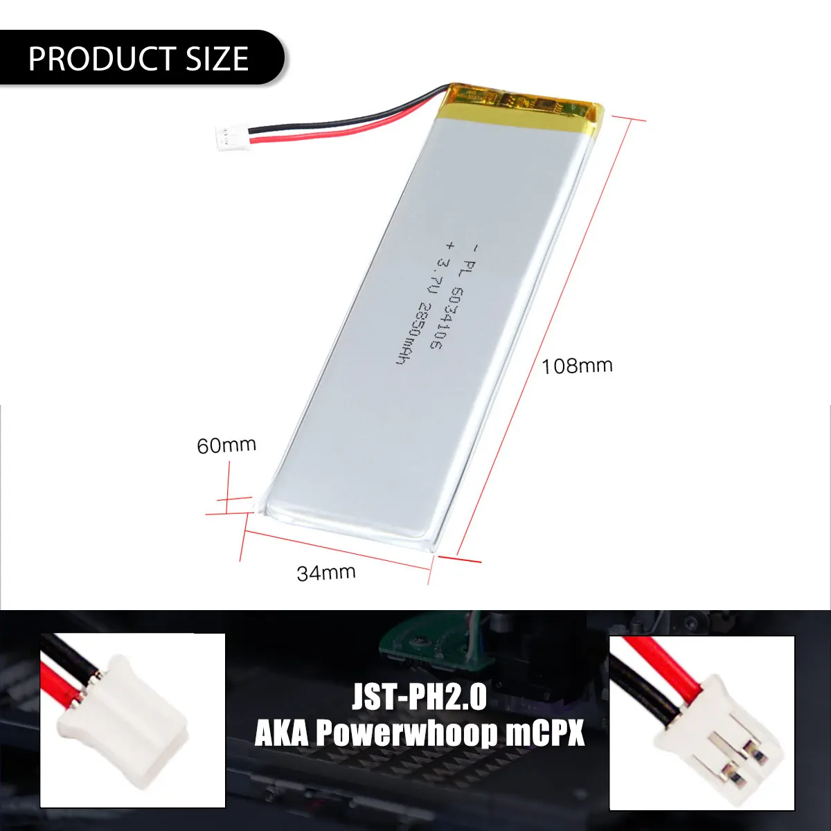 3.7V 2850MAh Sạc 6034106 Pin Lipo Chiều Dài 108Mm