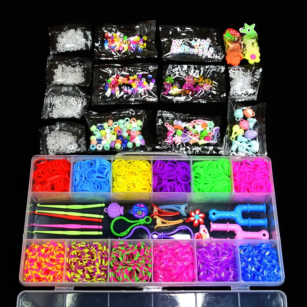 1800 pièces bandes de métier à tisser en caoutchouc colorées élastiques bricolage ensemble boîte filles cadeau tissage Bracelet trousse à outils enfants jouets pour enfants 7 8 10 ans