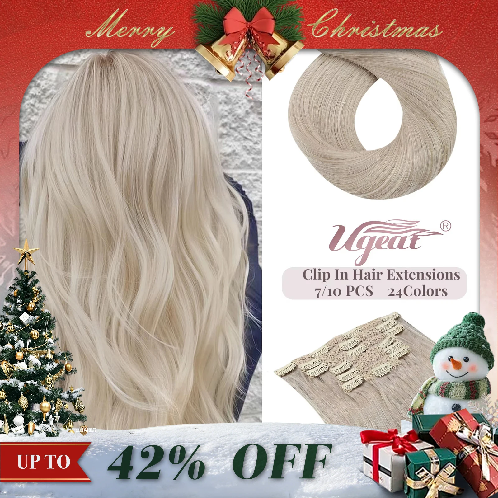 [16 kolorów] Ugeat Clip in Hair Extensions Ludzkie włosy 14-22" Podwójny wątek Remy Hair Full Head Clip in Extensions dla kobiet 7 szt.