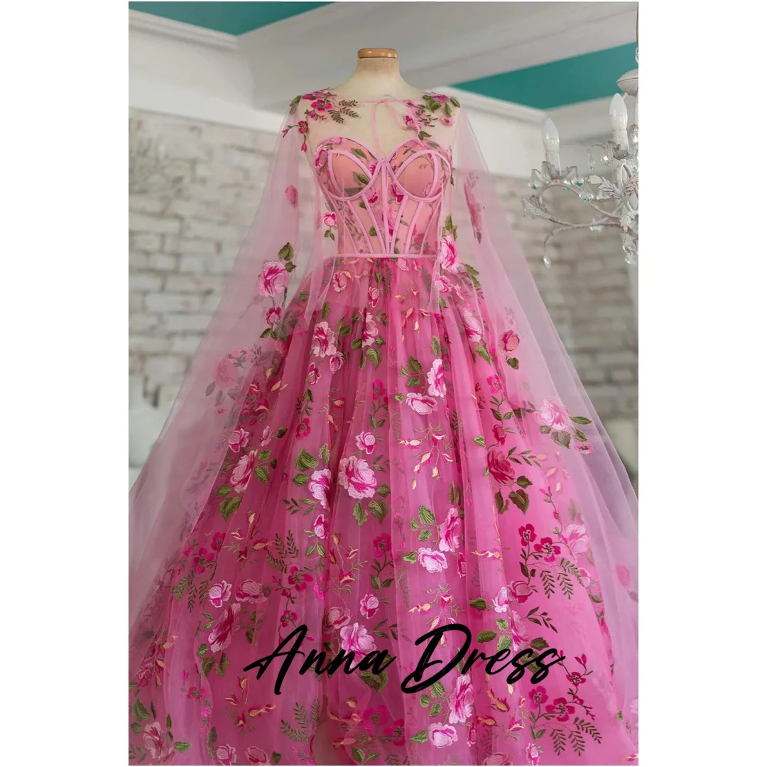 

Line A Royal Engagement Dress Es Flower Embroidery Pink Special Occasion Dresses for Formal Occasions Lace Anna Gauze Ball Gowns