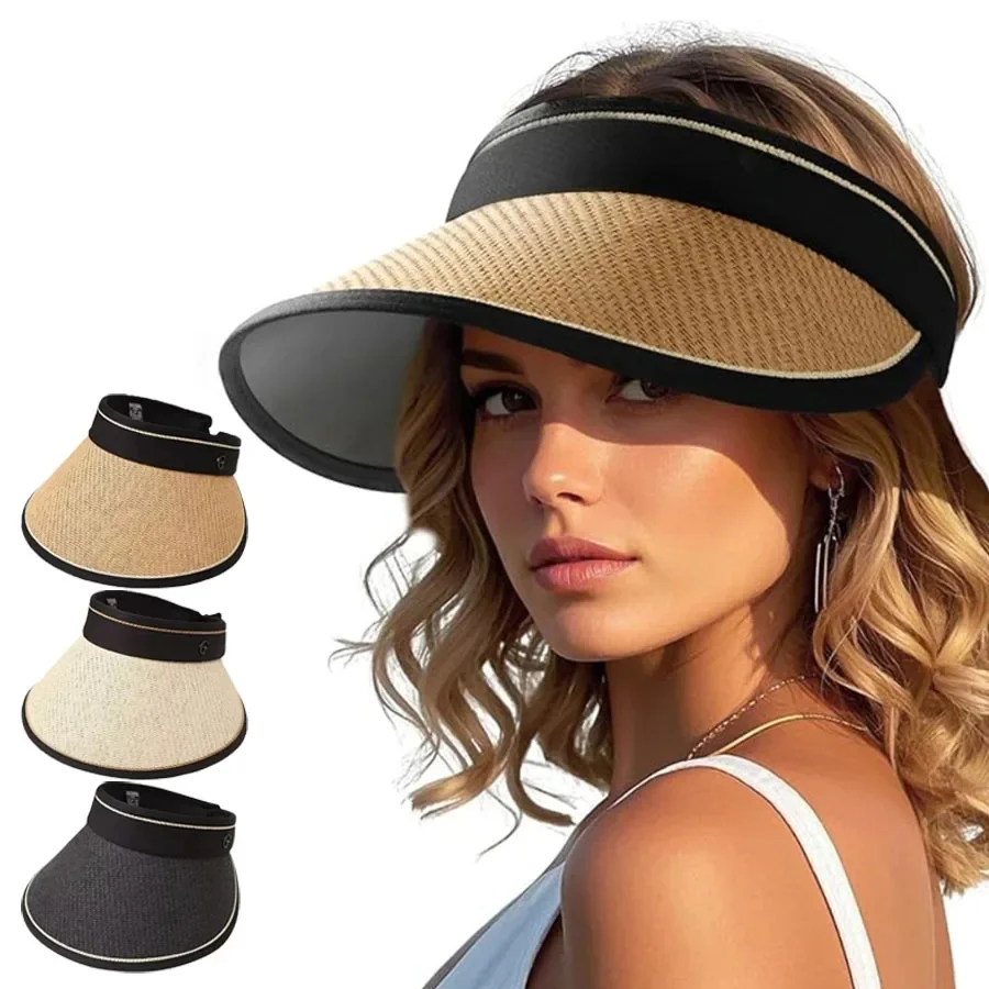 AliExpress Other Sun Visor Hats for Women Foldable Casual Straw Hat Wide Brim Beach Hats Fashionable Outdoor Travel Cycling Beach Sunshade Caps