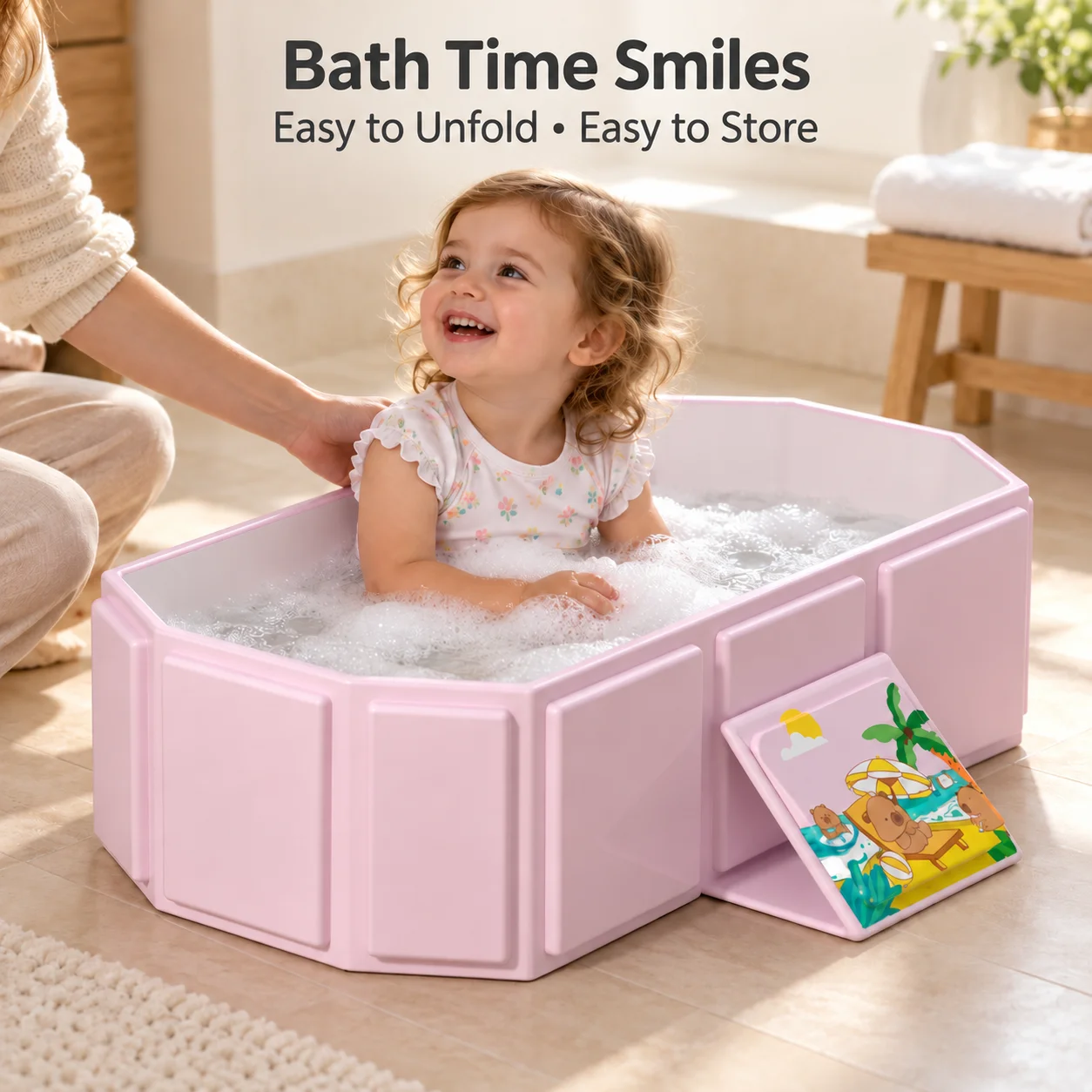 Foldable Bathtub PVC Bath Tub with Side Supports Compact Storage 75x45x25cm for Home and Travel