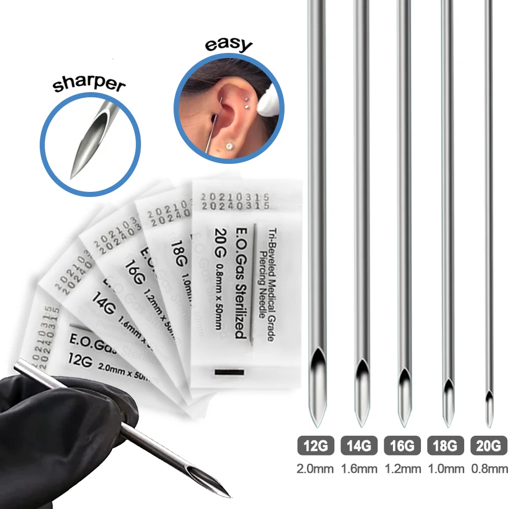 

50/30/20/10/5pcs Body Piercing Needle Lot Steel Sterile12G 14G 16G 18G 20G Supply Body Jewelry Tattoo Ear Nose Nipple Pircing