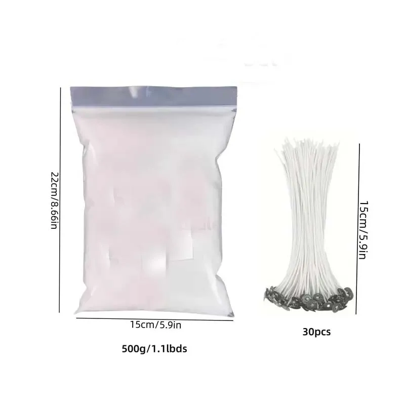500g Pearled Candle Sand Set - Refillable Wax, DIY Candle Making Kit with 30 Wicks, Bead Candle Refill Making Kit