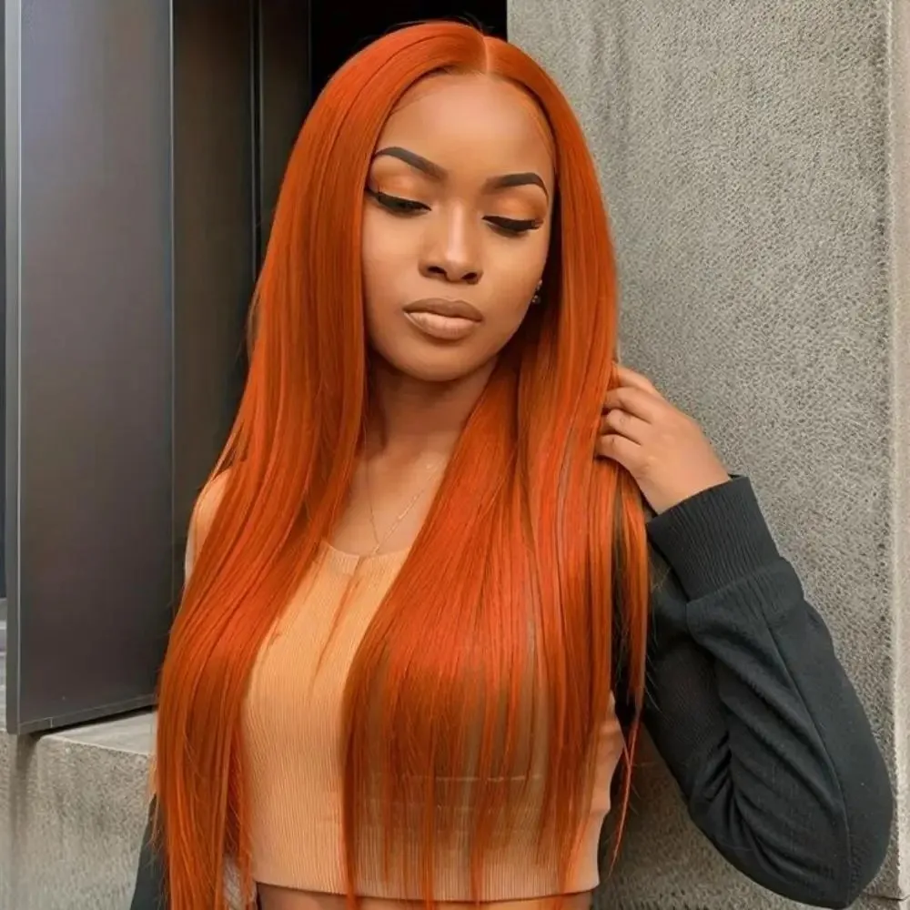 Bone Straight 13x6 HD Lace Front Human Hair Wigs Ginger Orange 40 30 Inch 13x4 Lace Frontal Wig Peruvian For Black Women 250%