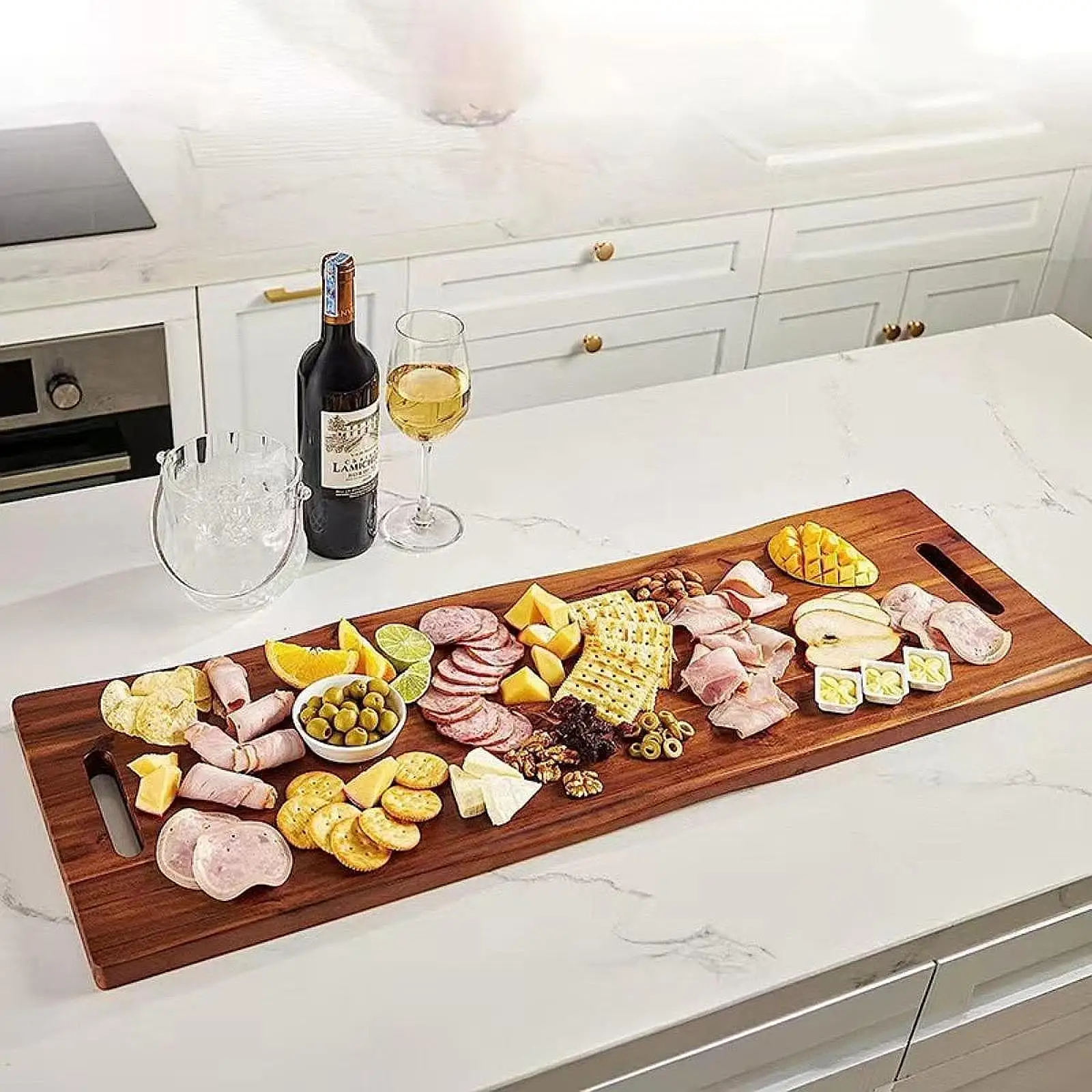 36inch Large Charcuterie Board Extra Long Serving Tray Wood Food Platter for Dining Room Home Camping Living Room Fruits Display