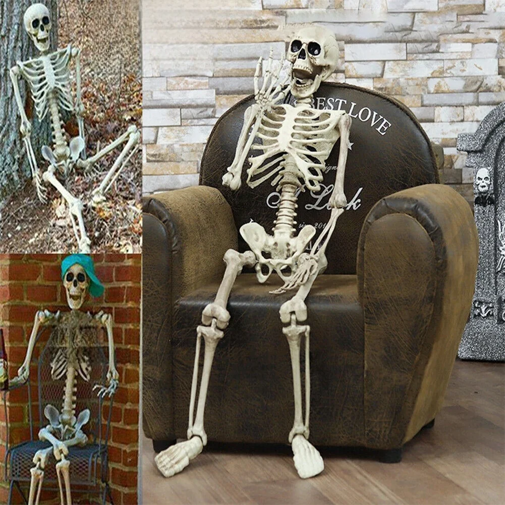 Halloween Horror szkielet statua ruchome/potowalne stawy straszna ozdoba czaszki motyw Halloween na podwórko ogród Patio nawiedzony dom — 2