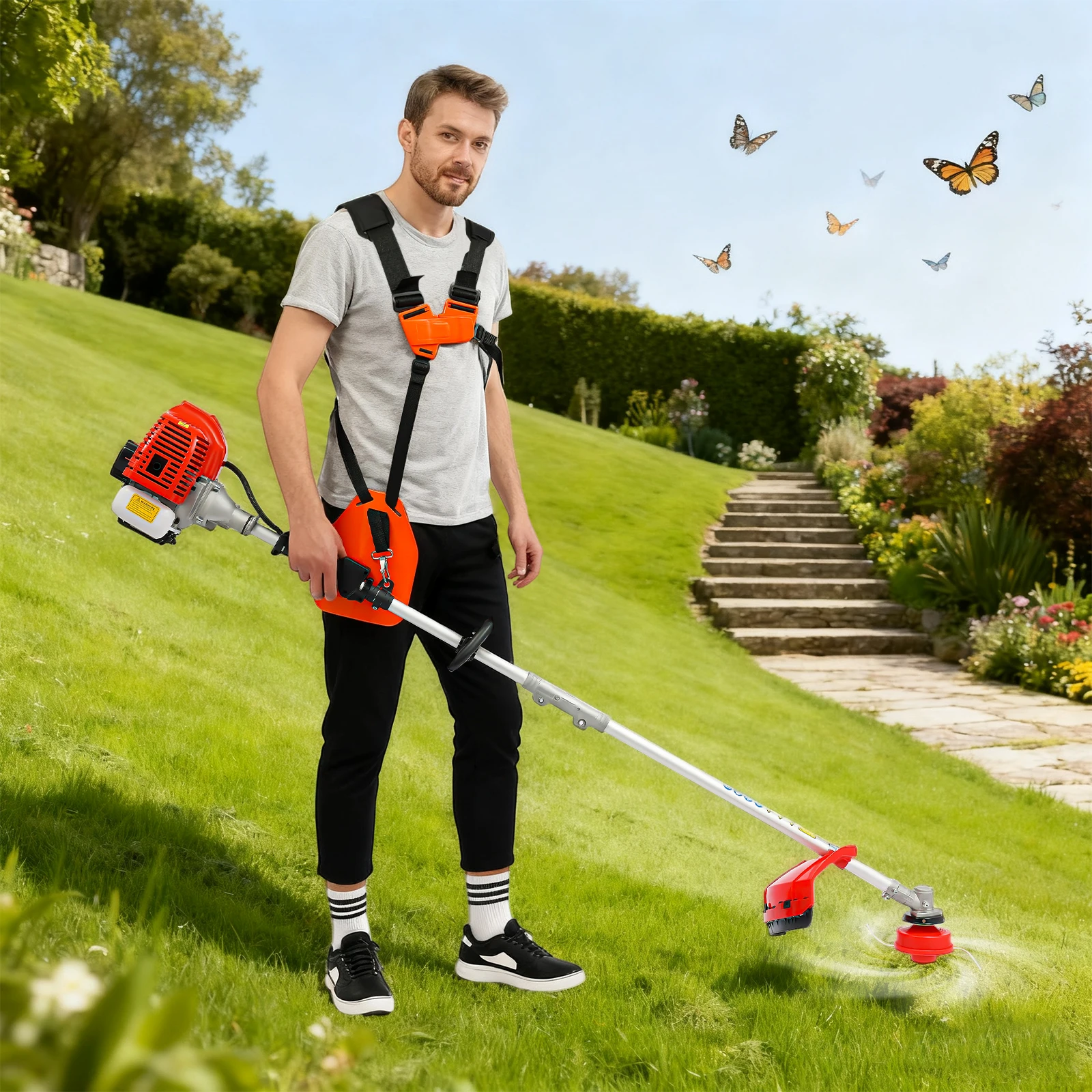 6500RPM Multi-Function Grass Trimmer Set– 1.4kw 2-Stroke Engine and 51.7cc Chainsaw Lawn Mower, Hedge Trimmer, Edge Cutter Etc