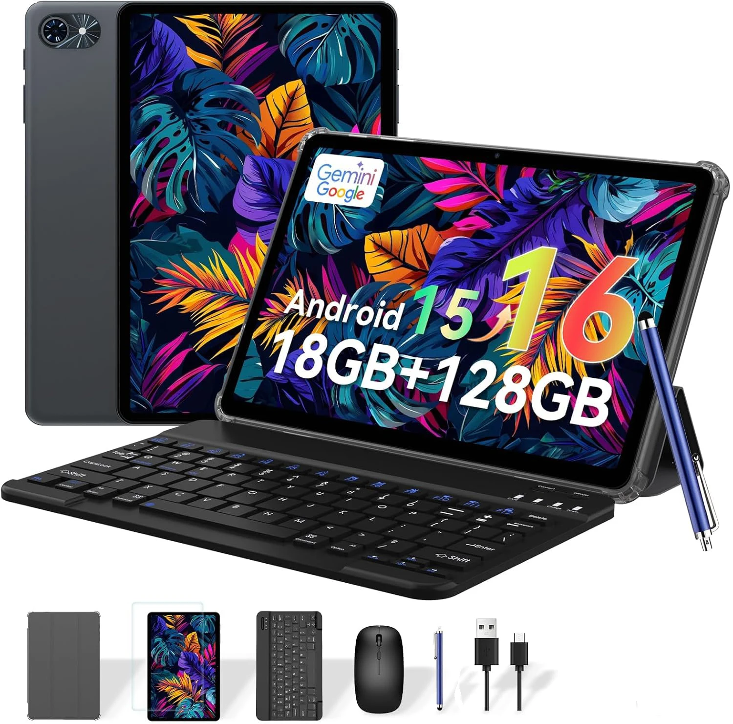 

Планшет Android 10 дюймов - Электронный планшет с клавиатурой, 18(6+12) ГБ+128 ГБ, Android 16, планшетный ПК 2-в-1 с стилусом