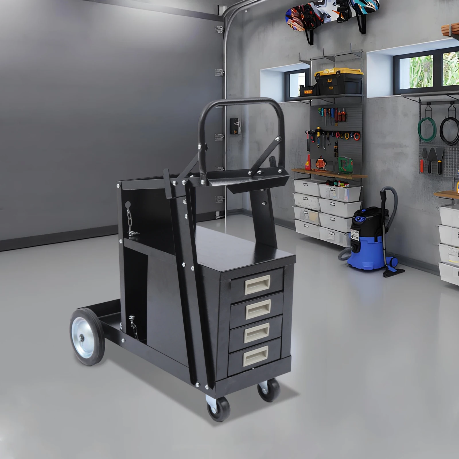 Rolling Welding Cart with 4 Drawers Wheels and Tank Storage for Welder and Plasma Cutter 360° Rolling