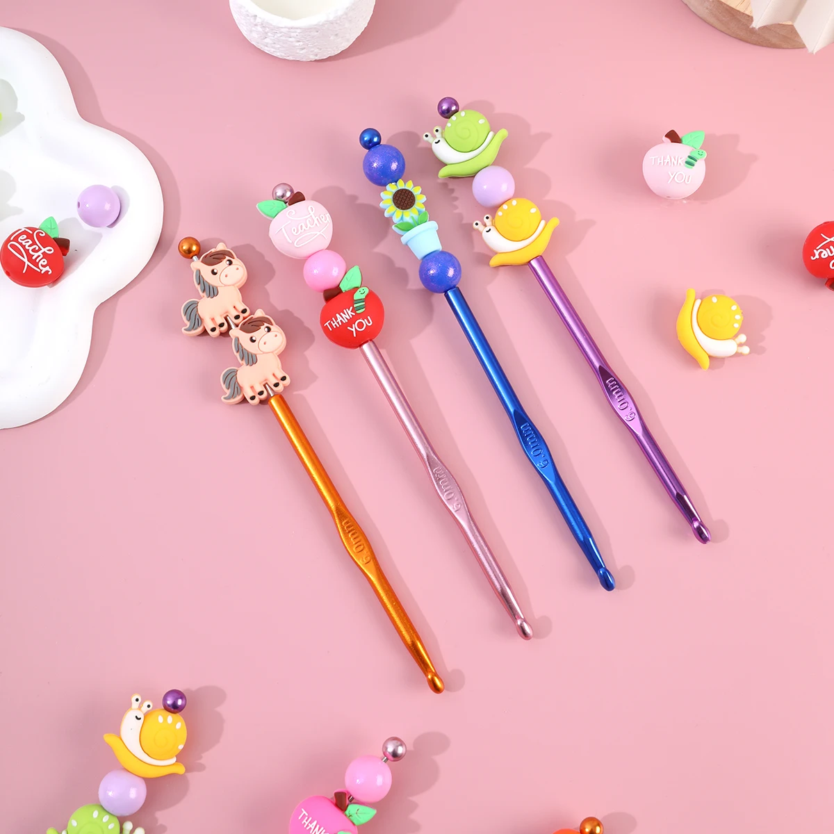 

3mm-6mmNew Style Beaded Aluminum Crochet Hook DIY Single-Ended Knitting Needles for Sweater