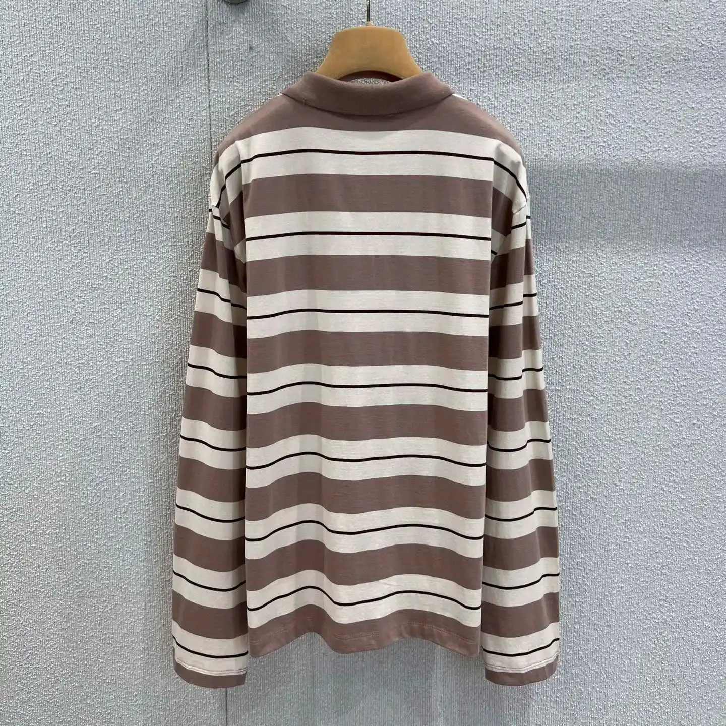 

25 Spring and Summer New Logo Contrast Striped Lapel Contrast Long Sleeve T-Shirt Loose and Slim Without Restraint