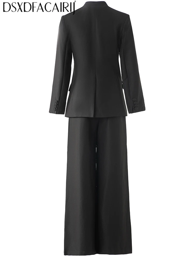 DSXDFACAIRIJ Women's Spring Autumnal Office Lady 2-Piece Lapel Long-sleeved Single Breasted Beading Tassel Decorate