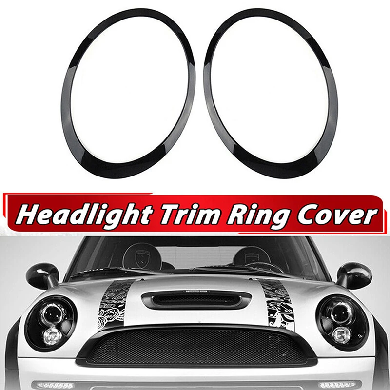 Pair Gloss Black Headlight Trim Rings Bezel Cover Fit For MINI Cooper R55 Clubman 2008-2015 2014 2013 Left&Right Glossy Black