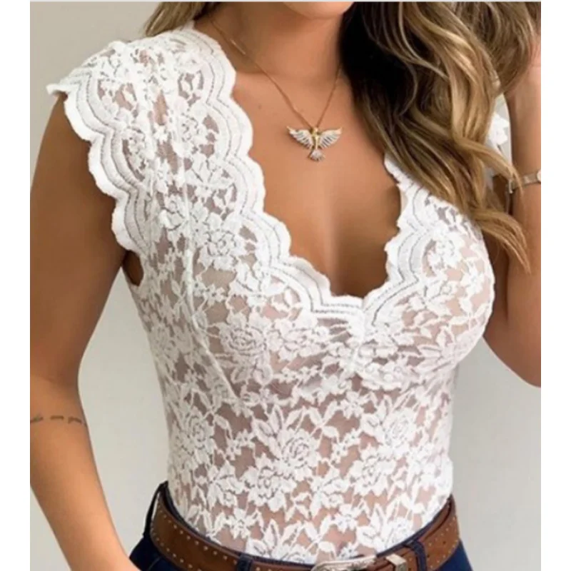 Women Summer Lace Trim Sexy Camisole V Neck Low Cut Candy Color Bralette Crochet Female Underwear Vest Hollow Out Tank Top