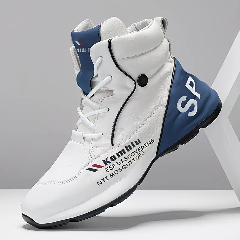 

Мужские высокие кроссовки на массивной подошве, нескользящие повседневные туфли бело-синего цвета, удобные для ходьбы, для ежедневных поездок и уличного стиля