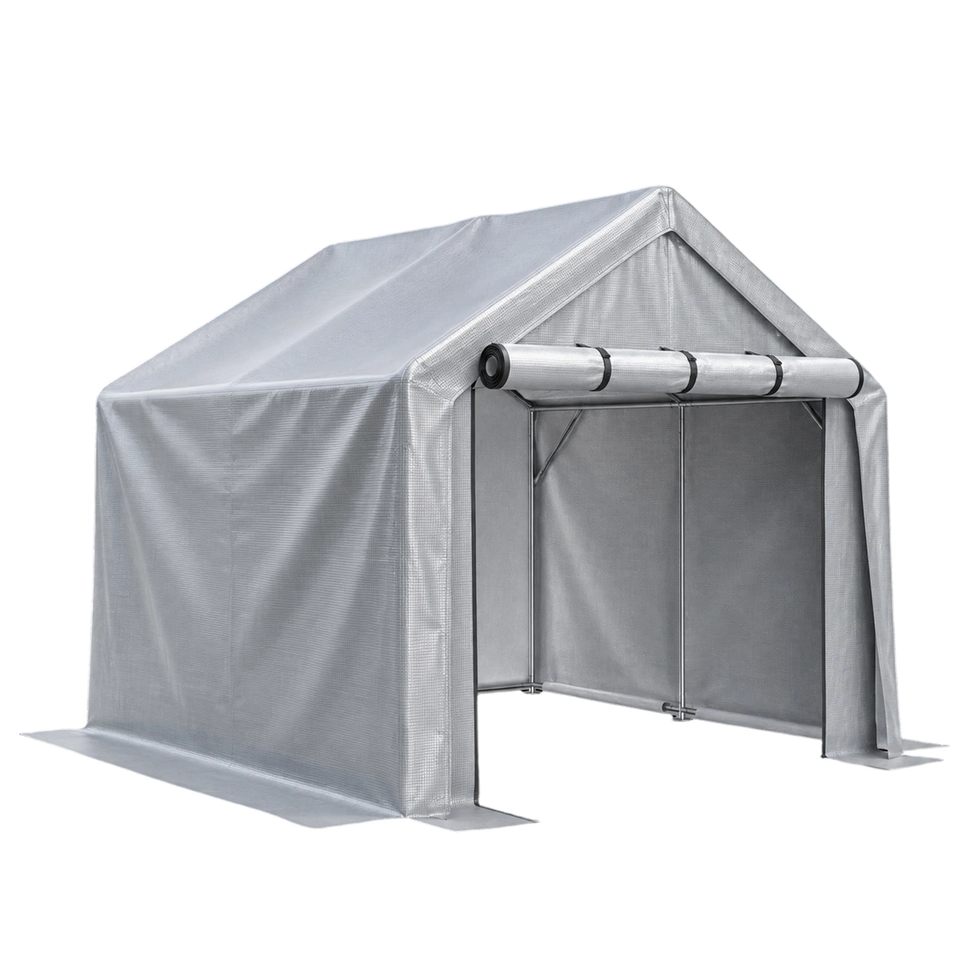 Rimessa da giardino da esterno 244x241x217 cm, resistente, acciaio zincato, grigio, garage portatile a tenda, tendalino per tutte le stagioni, per biciclette e attrezzi