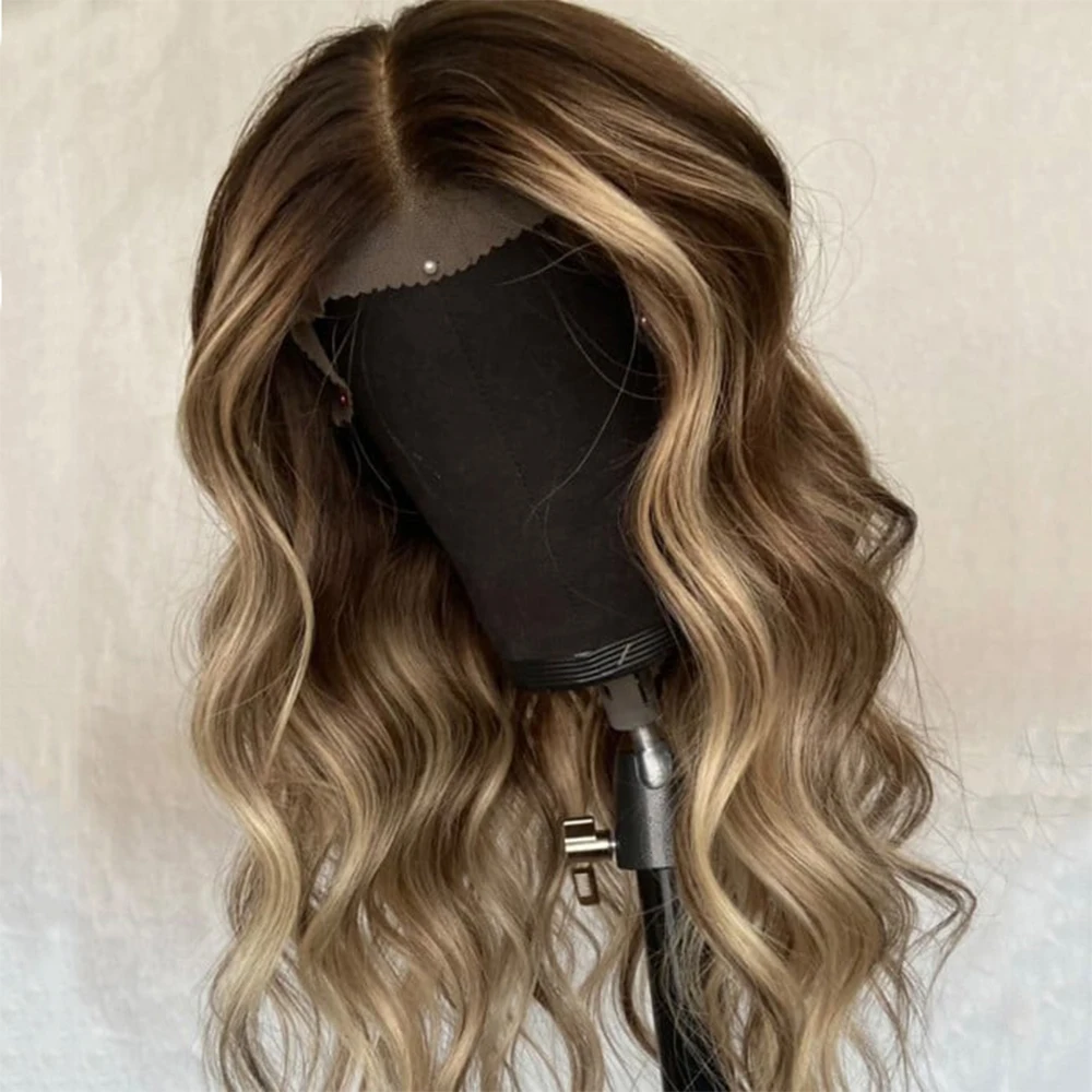 Morena Balayage-Peluca de cabello humano Remy, postizo de encaje frontal, rubio ceniza oscuro, reflejos HD, 180% de onda corporal gruesa, 13x6, sin pegamento