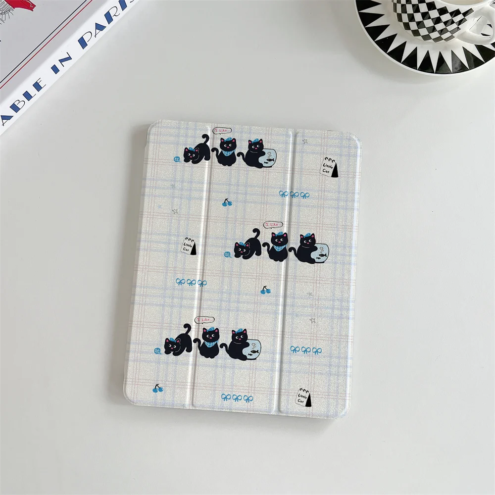 

Корейский чехол INS с милым черным котенком в клетку для iPad A16 2024 11 дюймов, 2025 Air 5/4 10.9 дюймов, iPad 10 9.7, 10.2/10.5, Mini 6/5
