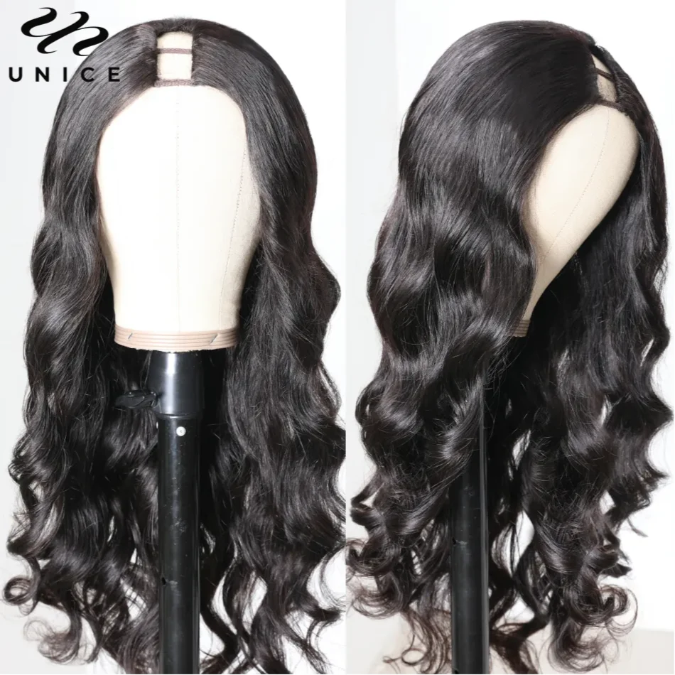 UNice Hair Body Wave U Part Wig 180% Density Natural Color Human Hair Wig Minimal Lave Out Glueless Wig Clearance On Sale