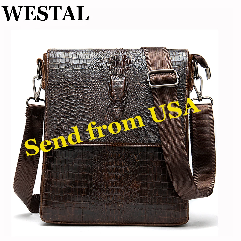 

WESTAL Men's Genuine Leather Bag for Men Cocrodile Pattern Messenger Bags Men Shoulder Bags Leather Man Crossbody Handbags 8857