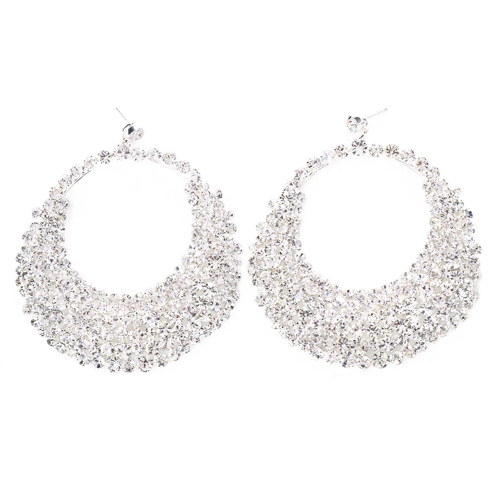 Exaggerate Big Hoop Earrings for Women Full Rhinestone Fashion Round Crystal Hanging Earrings Festival Accessories