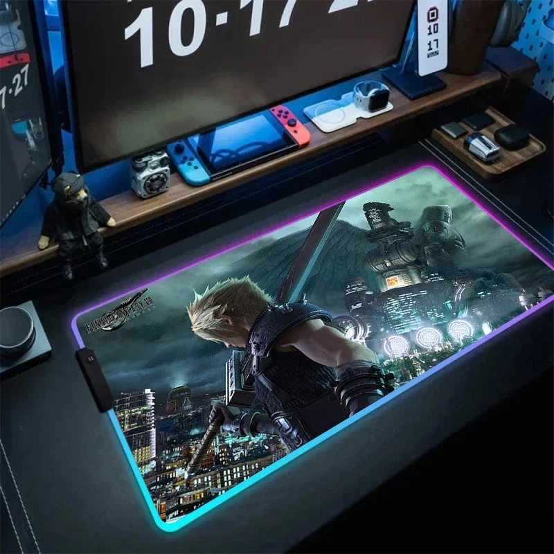 Final Fantasy VII RGB tapis de souris Anime tapis de souris de jeu ordinateur grand tapis de souris rétro-éclairé tapis de souris Led Gamer Mause tapis tapis de bureau