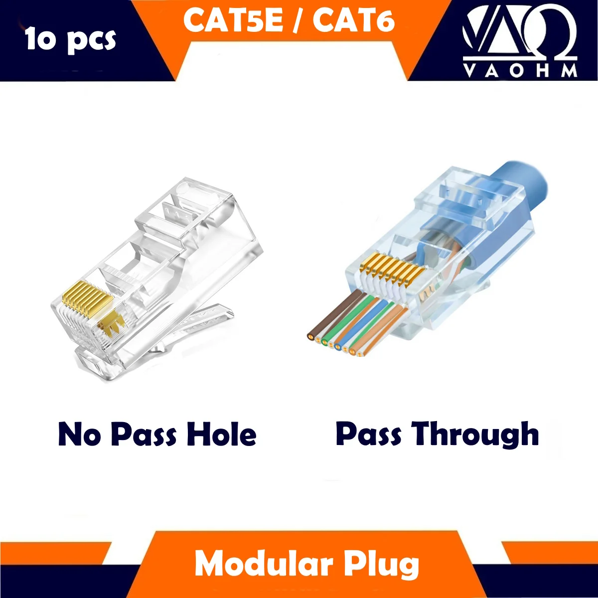 10pcs 8P8C RJ45 CAT5E CAT6 모듈러 플러그 네트워크 케이블 크리스탈 헤드 데이터 통신을 통한 통과