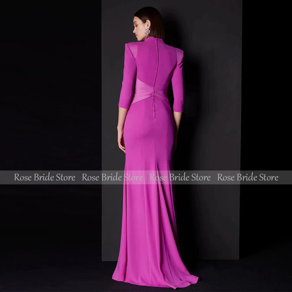 Luxury Wedding Guest Dresses for Women 2024 Fuchsia Trumpet Elegant Formal Party Dresses Mermaid 3/4 Sleeves Evening Gowns Long