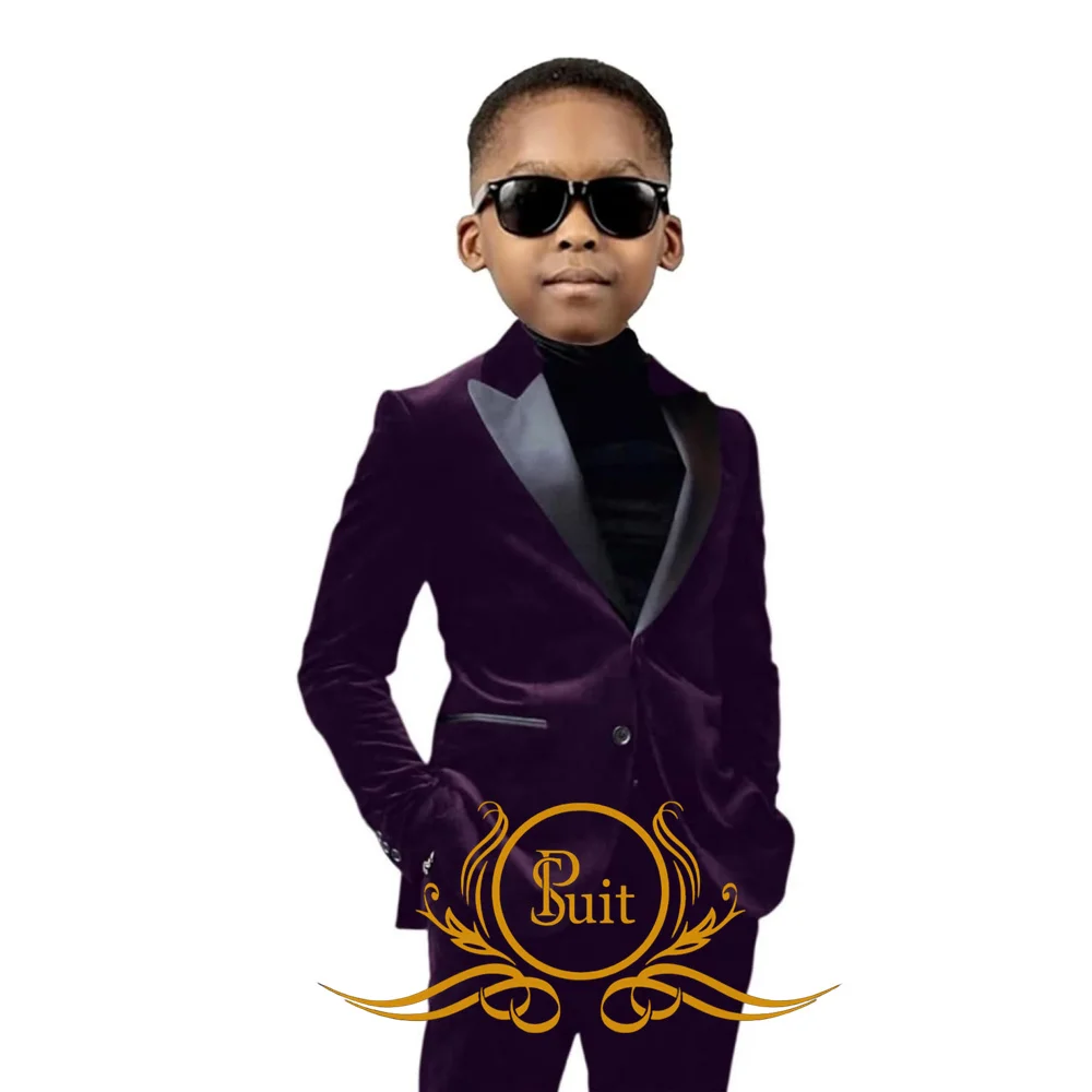 Boys Velvet Tuxedo Suit Slim Fit 2 Piece Wedding Outfit Formal Dresswear for Boy