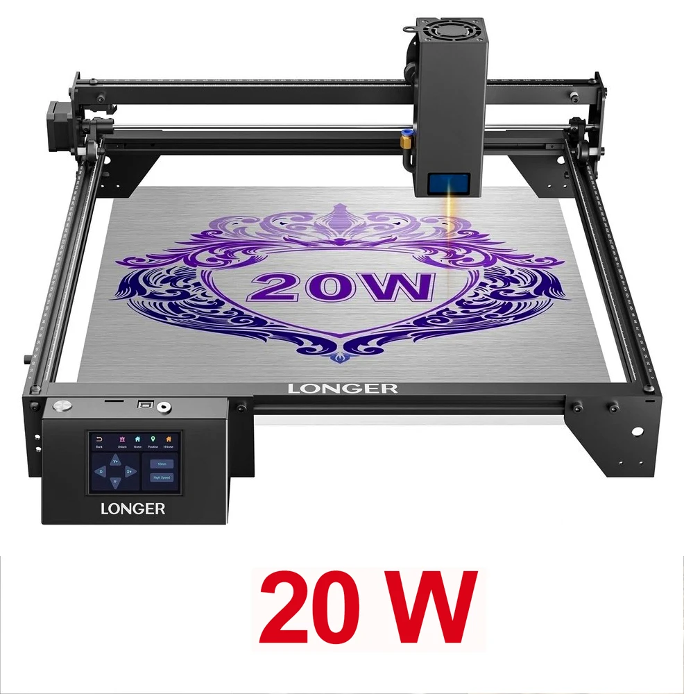 LONGER Lasergraveer- en snijmachine 5W 10W 20W 400x400mm WiFi Touchscreen Desktop Lasermachine voor hout, acryl, leer, metaal, DIY-knutselwerk, gepersonaliseerde cadeaus LightBurn LaserGRBL