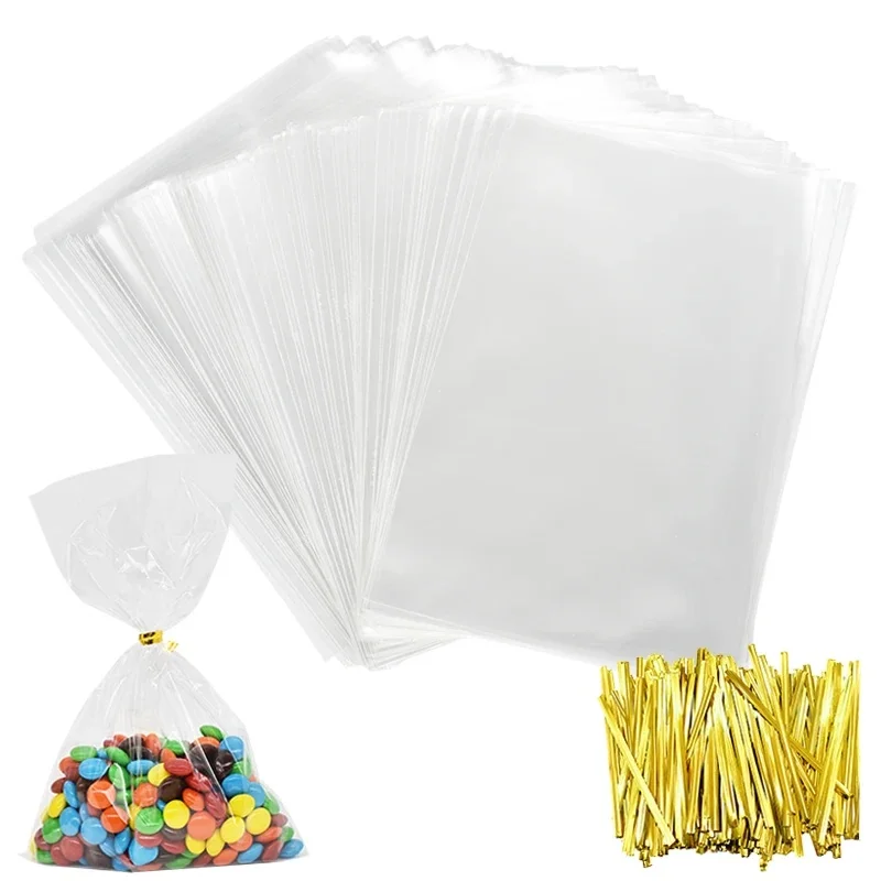 Sacs en plastique transparents, 100 pièces, emballage de bonbons, sucettes, biscuits, sac en Cellophane Opp clair, cadeau de noël, mariage, fête d'anniversaire