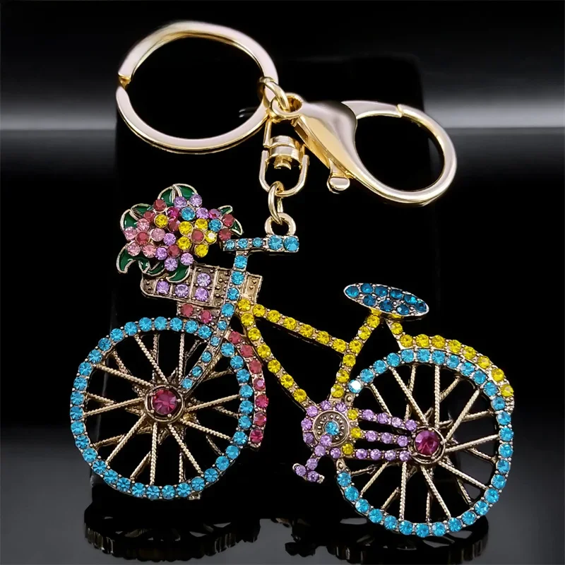 AliExpress NONE Colorful Crystal Bike Flower Bicycle Key Chain Women Alloy Rhinestone Gold Color Sport Keyring Accessories Jewelry Gift K9439S04