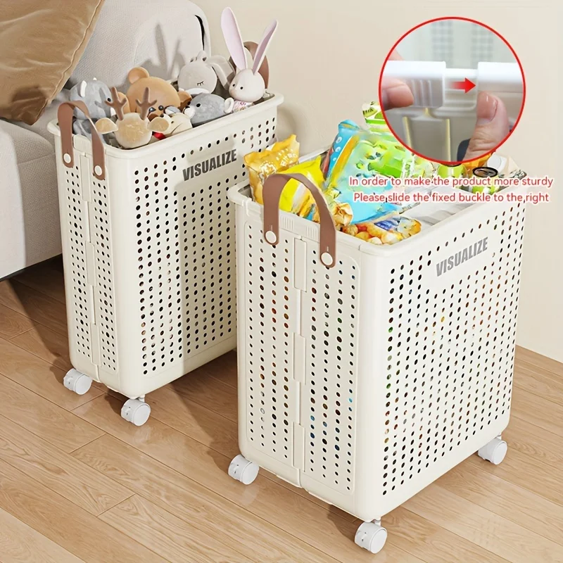 Foldable Slim Laundry Basket on Wheels, Versatile Laundry Hamper with Handle, Collapsible Laundry Sorter and Organizer