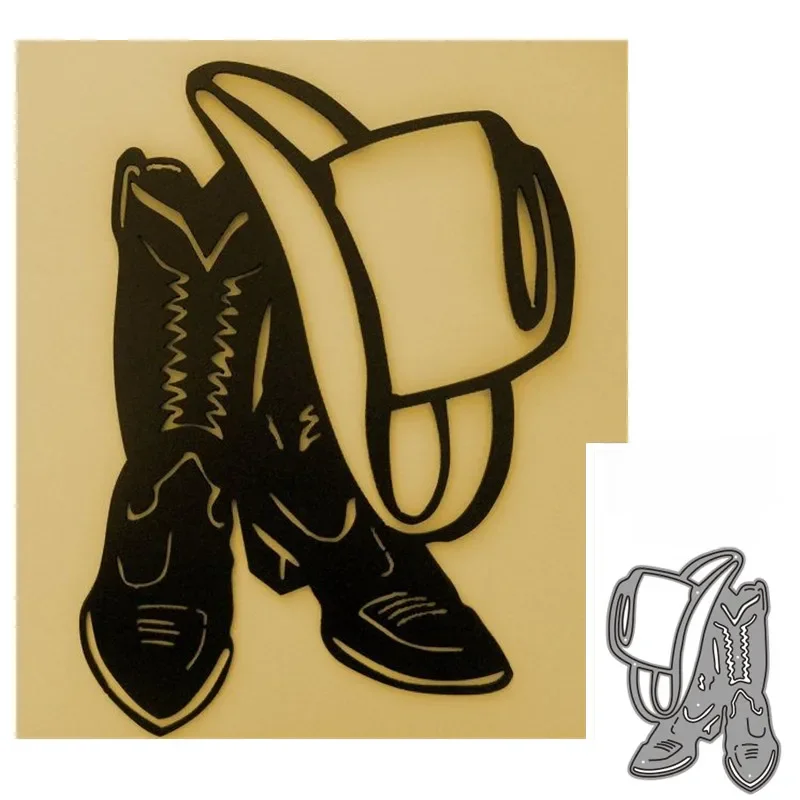 Matrices de découpe en métal chapeau de cowboy et bottes, décoration Scrapbook papier artisanat couteau moule lame poinçon pochoirs