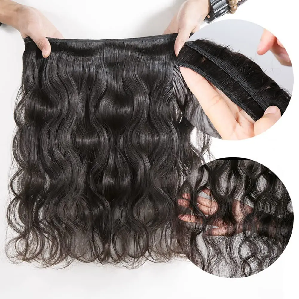 Body Wave Bundels Met Gratis Deel Sluiting Braziliaanse Menselijk Haar Bundels Met 13X4 Transparante Zwitserse Kant Frontale Natuurlijke Zwarte # 1b