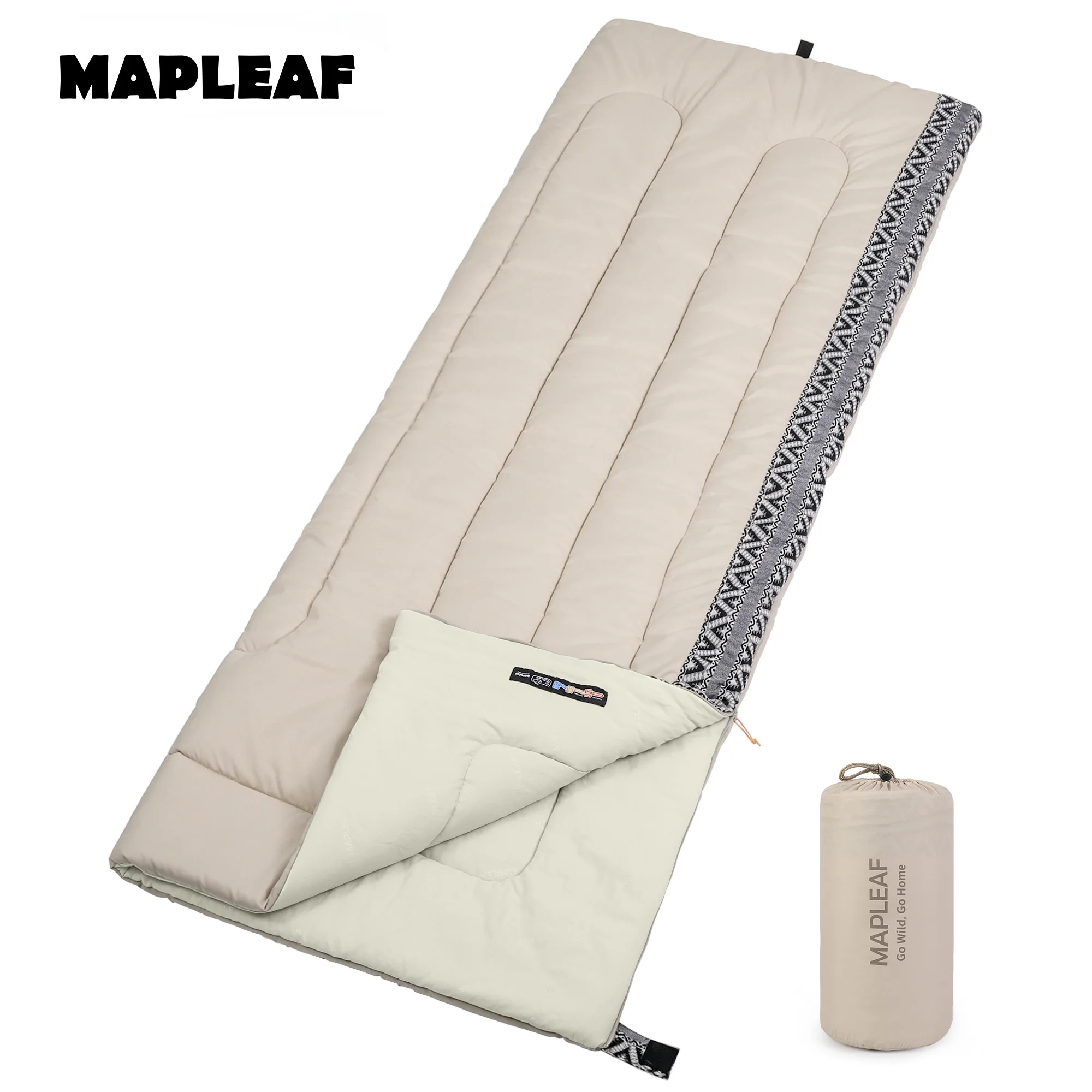 MAPLEAF Rechthoekige slaapzak 3 seizoenen zacht ademend huidvriendelijk warm gezellig compact machinwasbaar volwassenen vrouwen mannen kamperen wandelen outdoor tent picknick hutje glamping lente