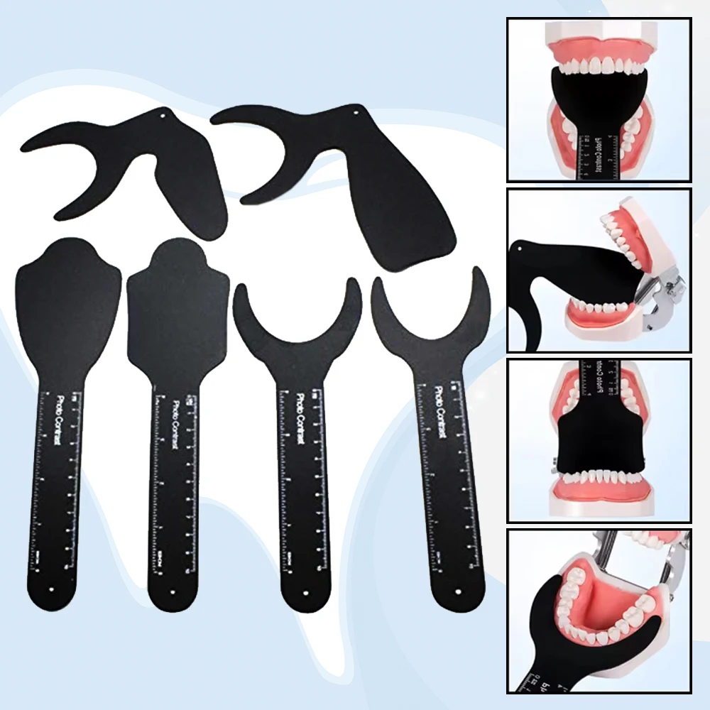 

6Pcs Dental Orthodontic Cheek Retractor Black Background Contrast Board with Scale Mark Autoclavable Dentist Tool